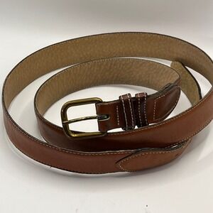 Mens Dockers Leather Belt Brass Buckle Brown Size 42 Made USA